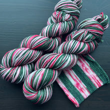 Load image into Gallery viewer, Dyed To Order - Fa La La La La - Self Striping Merino Nylon Sock