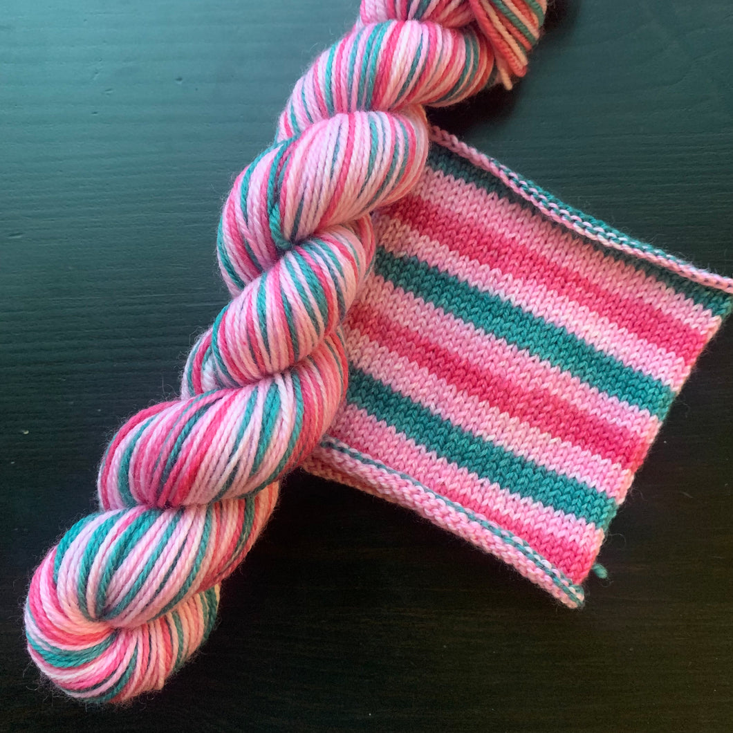 50 Gram Mini - Candy Cane Bliss - Self Striping Merino Nylon Sock