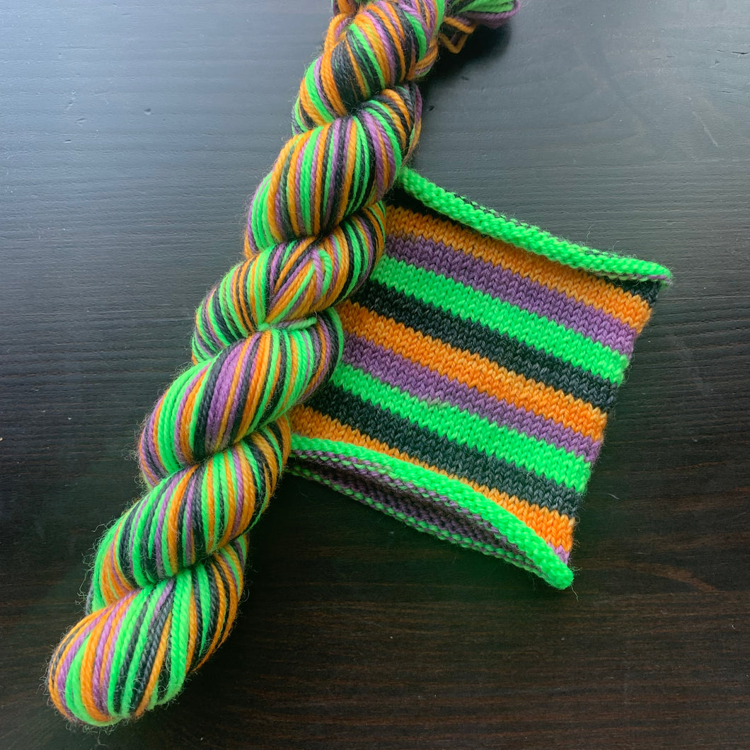 50 Gram Mini - Trick Or Treat - Self Striping Merino Nylon Sock