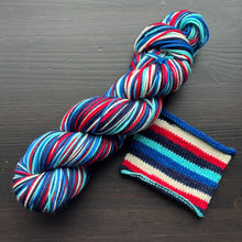 Load image into Gallery viewer, Let’s Go, Blue Jays! - Self Striping Merino Nylon Sock &amp; DK
