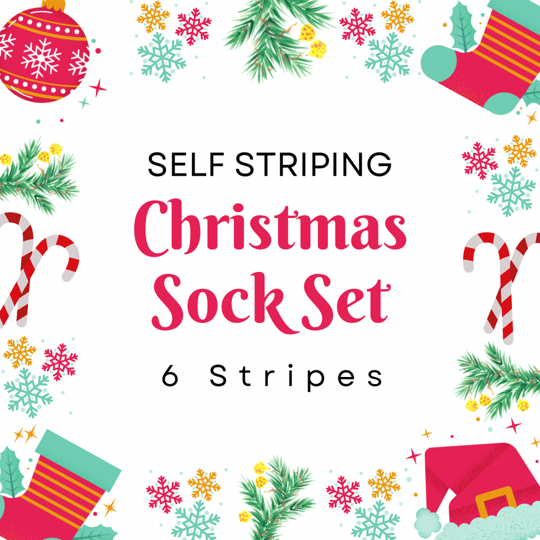 Pre-Order - 2024 Self Striping Christmas Sock Set - 6 Stripes - Merino Nylon Sock